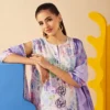 Lilac embroidered lawn suit dupatta with floral print and lace border - ChicZiba
