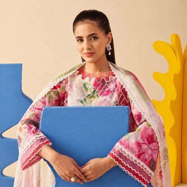 Peony Blush summer lawn ensemble - back view showing botanical floral print