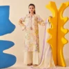Exquisite buttercup floral lawn suit – 3-piece unstitched summer ensemble