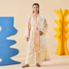 Exquisite buttercup floral lawn suit – shirt, dupatta and trouser flat lay
