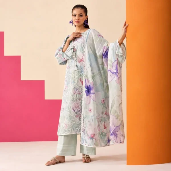 Mint Iris Embroidered Lawn Ensemble full three-piece look by ChicZiba
