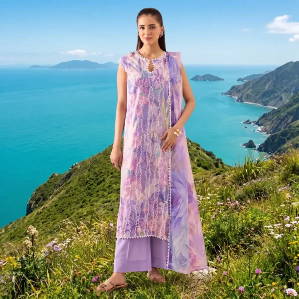 ChicZiba Lilac Whisper lawn suit outdoor styling shot