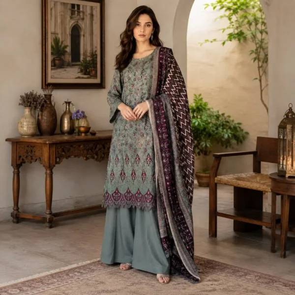 WhatsApp Image 2026-09-06 at 00.37.58 Bin Saeed embroidered lawn suit ash grey plum – cutwork embroidery detail
