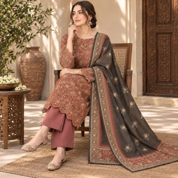 WhatsApp Image 2026-09-06 at 01.21.05 Bin Saeed embroidered lawn suit rust charcoal – cutwork embroidery detail
