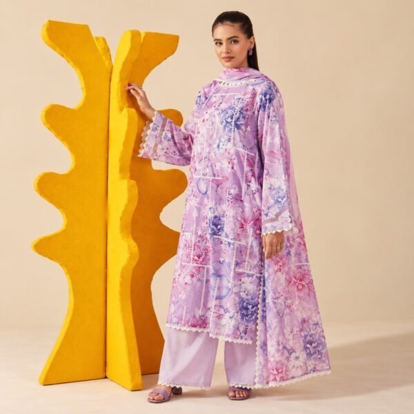 Lavender lawn suit styled with wide-leg trousers - ChicZiba
