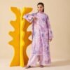 Lavender lawn suit printed voile dupatta with lace border - ChicZiba