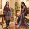 Woman_wearing_Shalvar_Kameez_2K_202609060105 Bin Saeed Embroidered Lawn Suit Charcoal Slate Wine – Exclusive & Elegant 3-Piece Festive Wear