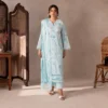 Flore ice blue chikankari suit – diamond-pattern embroidery detail