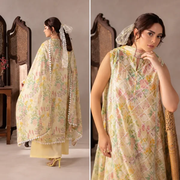 Flore pastel bloom chikankari suit – 3-piece unstitched pastel ensemble